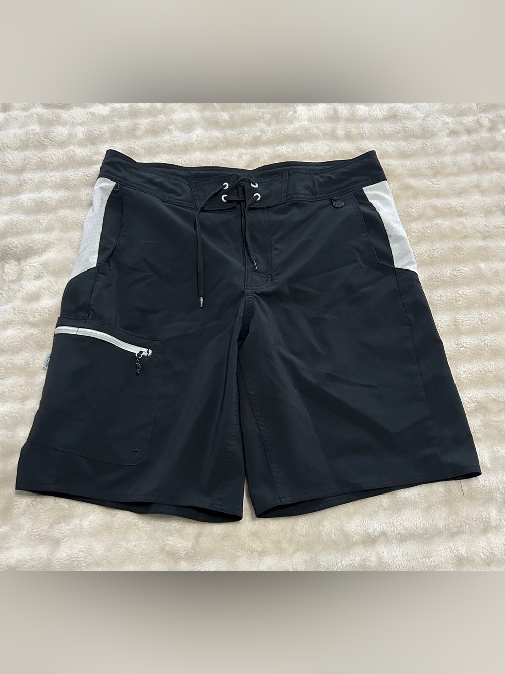 Magellan Outdoors Black Swim Board Shorts with White Accents